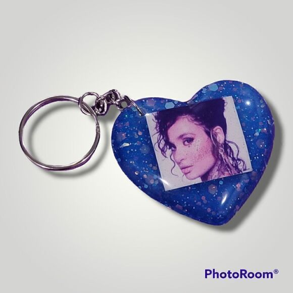 Kehlani Blue Glitter Heart Keychain - Picture 2 of 13